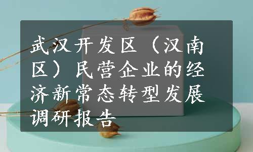 武汉开发区（汉南区）民营企业的经济新常态转型发展调研报告