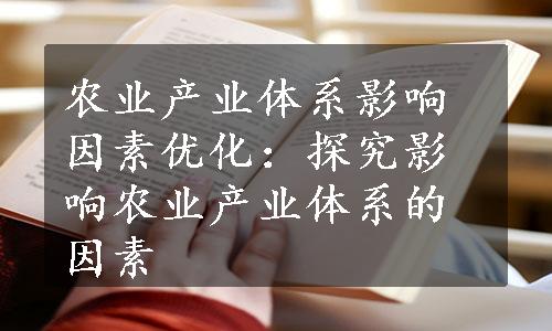 农业产业体系影响因素优化：探究影响农业产业体系的因素