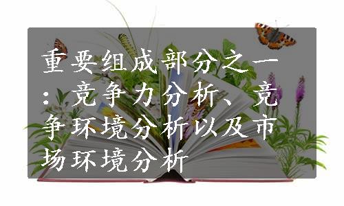 重要组成部分之一：竞争力分析、竞争环境分析以及市场环境分析