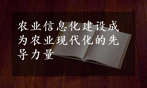 农业信息化建设成为农业现代化的先导力量