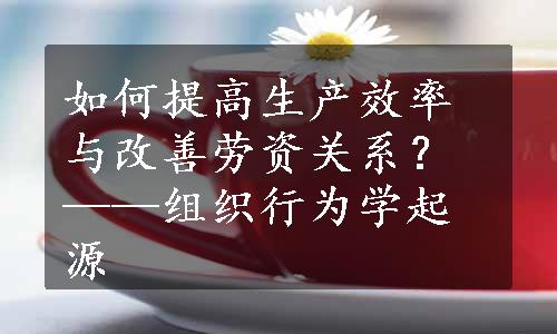 如何提高生产效率与改善劳资关系？——组织行为学起源