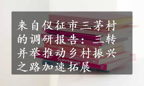 来自仪征市三茅村的调研报告：三转并举推动乡村振兴之路加速拓展