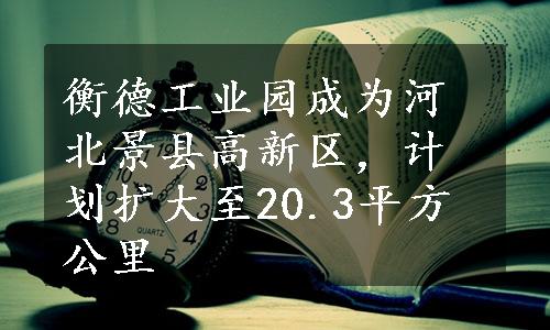 衡德工业园成为河北景县高新区，计划扩大至20.3平方公里