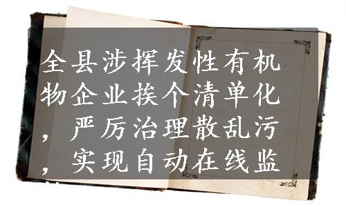 全县涉挥发性有机物企业挨个清单化，严厉治理散乱污，实现自动在线监控