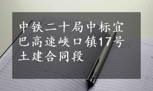 中铁二十局中标宜巴高速峡口镇17号土建合同段