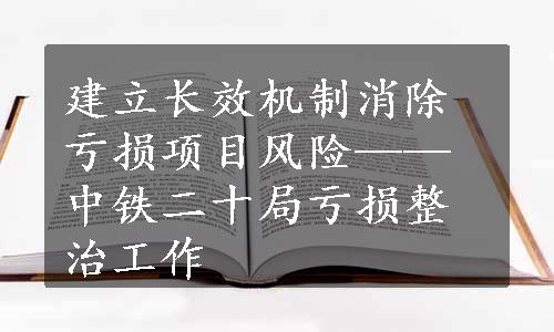 建立长效机制消除亏损项目风险——中铁二十局亏损整治工作