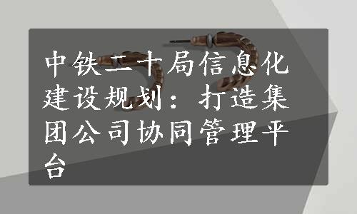 中铁二十局信息化建设规划：打造集团公司协同管理平台