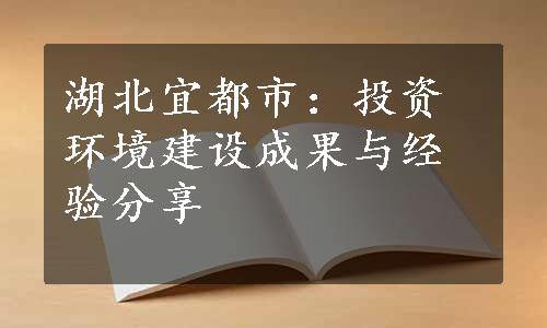 湖北宜都市：投资环境建设成果与经验分享