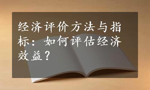 经济评价方法与指标：如何评估经济效益？