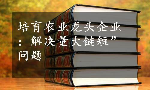 培育农业龙头企业：解决量大链短”问题