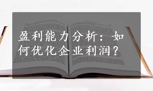 盈利能力分析：如何优化企业利润？