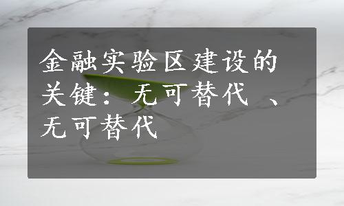 金融实验区建设的关键：无可替代 、无可替代