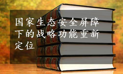 国家生态安全屏障下的战略功能重新定位