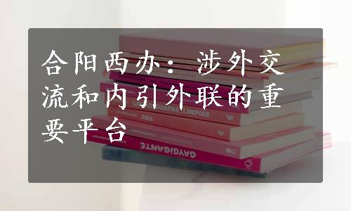 合阳西办：涉外交流和内引外联的重要平台