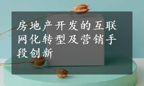 房地产开发的互联网化转型及营销手段创新