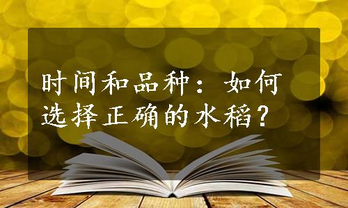 时间和品种：如何选择正确的水稻？