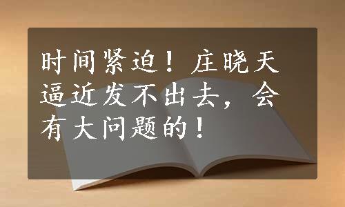 时间紧迫！庄晓天逼近发不出去，会有大问题的！