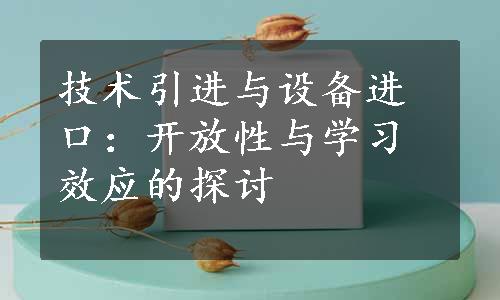 技术引进与设备进口：开放性与学习效应的探讨