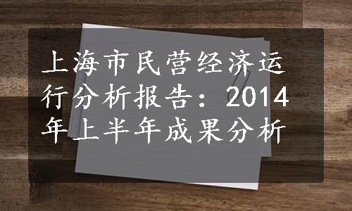 上海市民营经济运行分析报告：2014年上半年成果分析