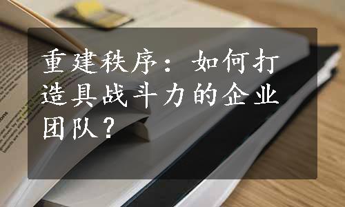 重建秩序：如何打造具战斗力的企业团队？