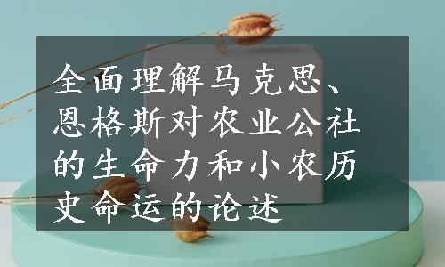 全面理解马克思、恩格斯对农业公社的生命力和小农历史命运的论述