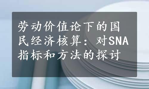 劳动价值论下的国民经济核算：对SNA指标和方法的探讨