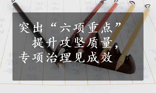 突出“六项重点”　提升攻坚质量，专项治理见成效