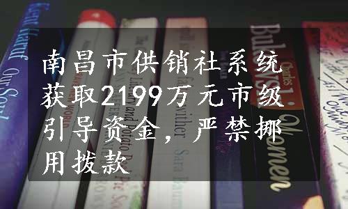 南昌市供销社系统获取2199万元市级引导资金，严禁挪用拨款