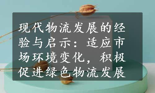 现代物流发展的经验与启示：适应市场环境变化，积极促进绿色物流发展