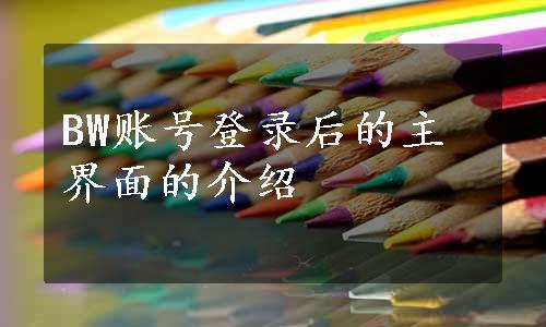 BW账号登录后的主界面的介绍