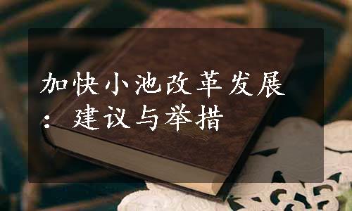 加快小池改革发展：建议与举措