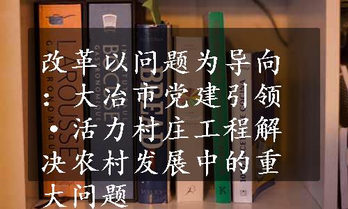 改革以问题为导向：大冶市党建引领·活力村庄工程解决农村发展中的重大问题