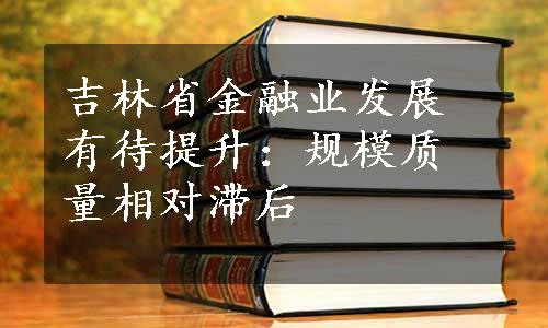 吉林省金融业发展有待提升：规模质量相对滞后