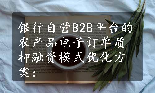 银行自营B2B平台的农产品电子订单质押融资模式优化方案：