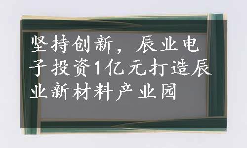 坚持创新，辰业电子投资1亿元打造辰业新材料产业园