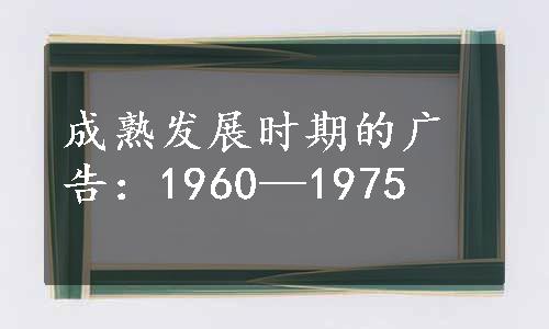 成熟发展时期的广告：1960—1975