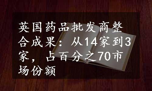 英国药品批发商整合成果：从14家到3家，占百分之70市场份额