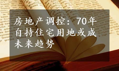 房地产调控：70年自持住宅用地或成未来趋势