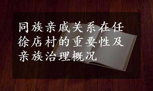 同族亲戚关系在任徐店村的重要性及亲族治理概况