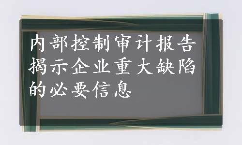 内部控制审计报告揭示企业重大缺陷的必要信息