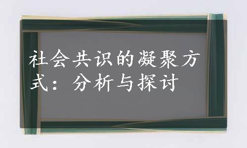 社会共识的凝聚方式：分析与探讨