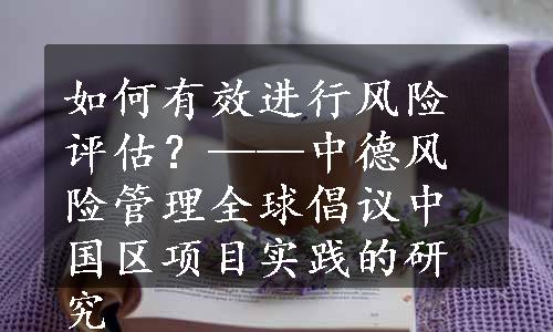 如何有效进行风险评估？——中德风险管理全球倡议中国区项目实践的研究