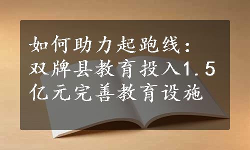 如何助力起跑线：双牌县教育投入1.5亿元完善教育设施