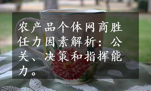 农产品个体网商胜任力因素解析：公关、决策和指挥能力。