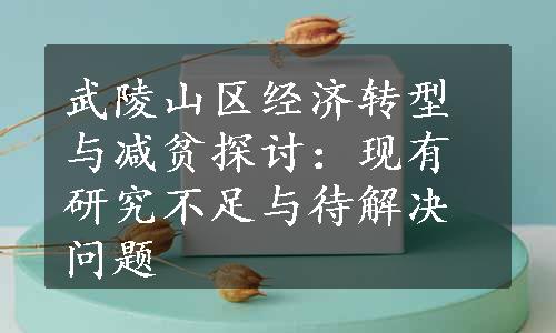 武陵山区经济转型与减贫探讨：现有研究不足与待解决问题