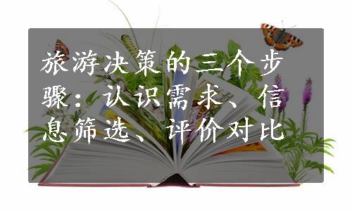 旅游决策的三个步骤：认识需求、信息筛选、评价对比