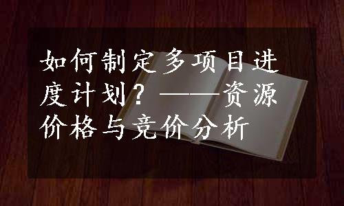 如何制定多项目进度计划？——资源价格与竞价分析