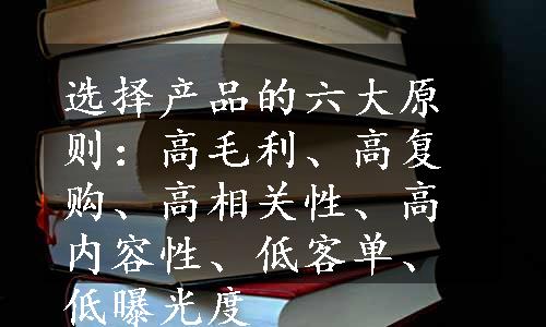 选择产品的六大原则：高毛利、高复购、高相关性、高内容性、低客单、低曝光度