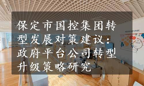 保定市国控集团转型发展对策建议：政府平台公司转型升级策略研究