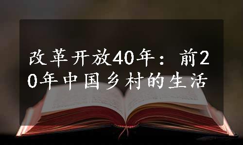 改革开放40年：前20年中国乡村的生活